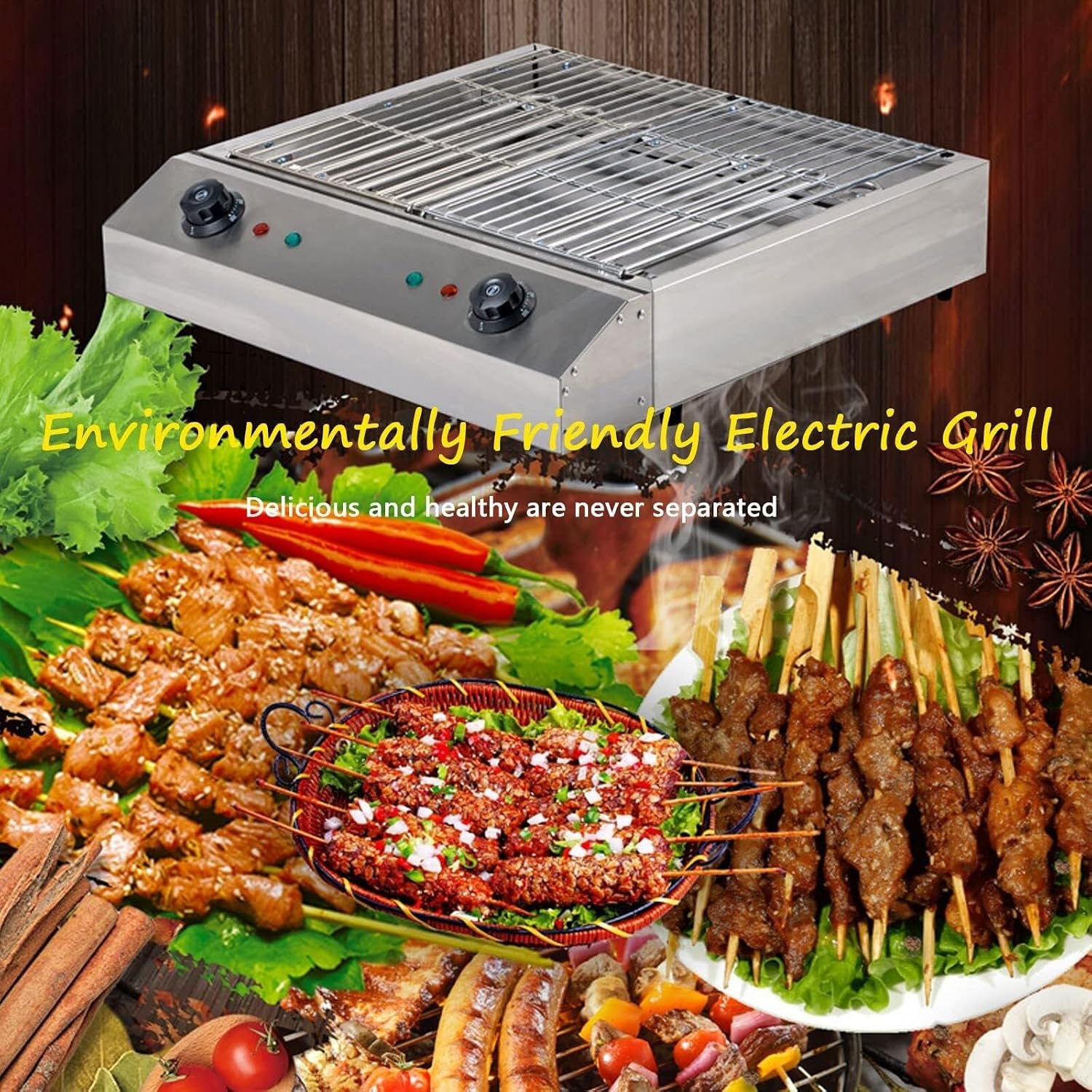 Electric Table Top Griddle,Smokeless Indoor BBQ Grill with Temperature Control ， Water Drip Tray,Portable Kebab Grill(B)