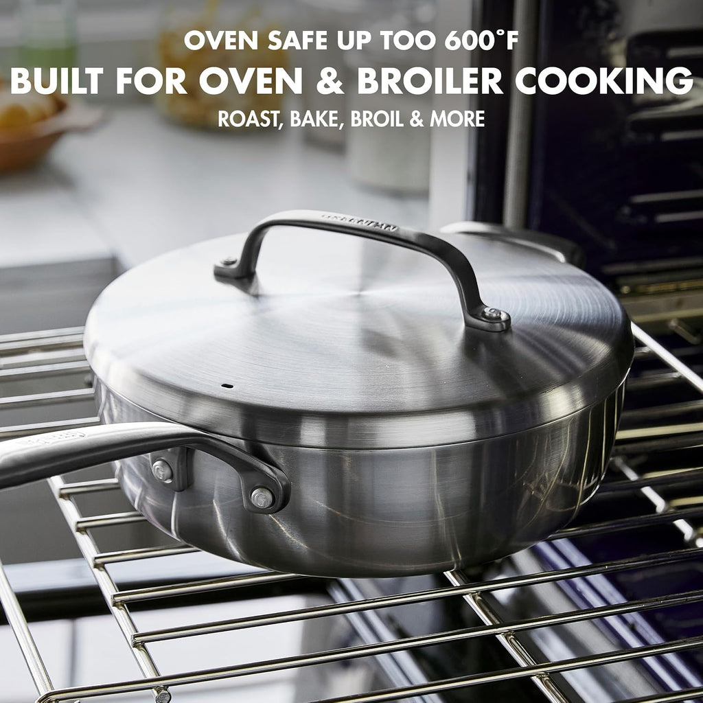 GP5 5-Ply Stainless Steel 4QT Sauté Pan with Lid, Ceramic Nonstick PFAS-Free, Helper Handle, Induction Suitable, Dishwasher and Oven Safe