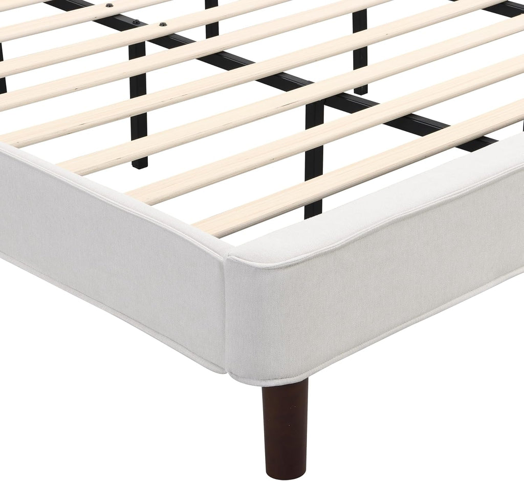Christopher Knight Home Cordo California King Size Bed Set, Upholstered Platform Bed with Wingback Headboard, Solid Wooden Slats Panel Support, No Box Spring Needed, Easy Assembly, Beige