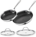 Cooks Standard Hybrid Mutli-Ply Clad 8 and 10.5 Inch Nonstick Frying Pan, Stainless Steel Skillet with Tempered Glass Lids, Cool Handle, Oven Safe, Compatible with All Stovetops, 2-Piece