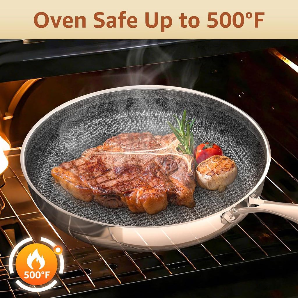LOLYKITCH Frying Pan Set Nonstick, 8/10/12 Inch Stainless Steel Skillet with Detachable Handle and Glass Lids, Induction & Oven Safe, Professional Non-Toxic PFOA Free Pans for Everyday Cooking