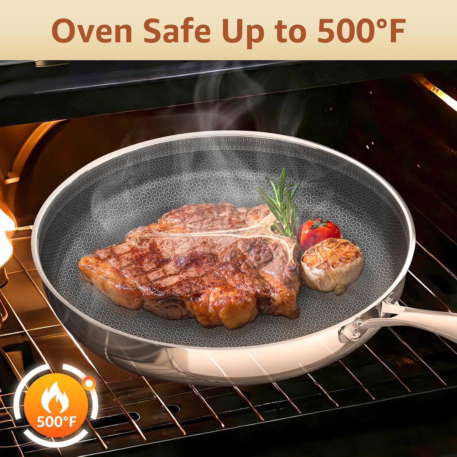 LOLYKITCH Frying Pan Set Nonstick, 8/10/12 Inch Stainless Steel Skillet with Detachable Handle and Glass Lids, Induction & Oven Safe, Professional Non-Toxic PFOA Free Pans for Everyday Cooking