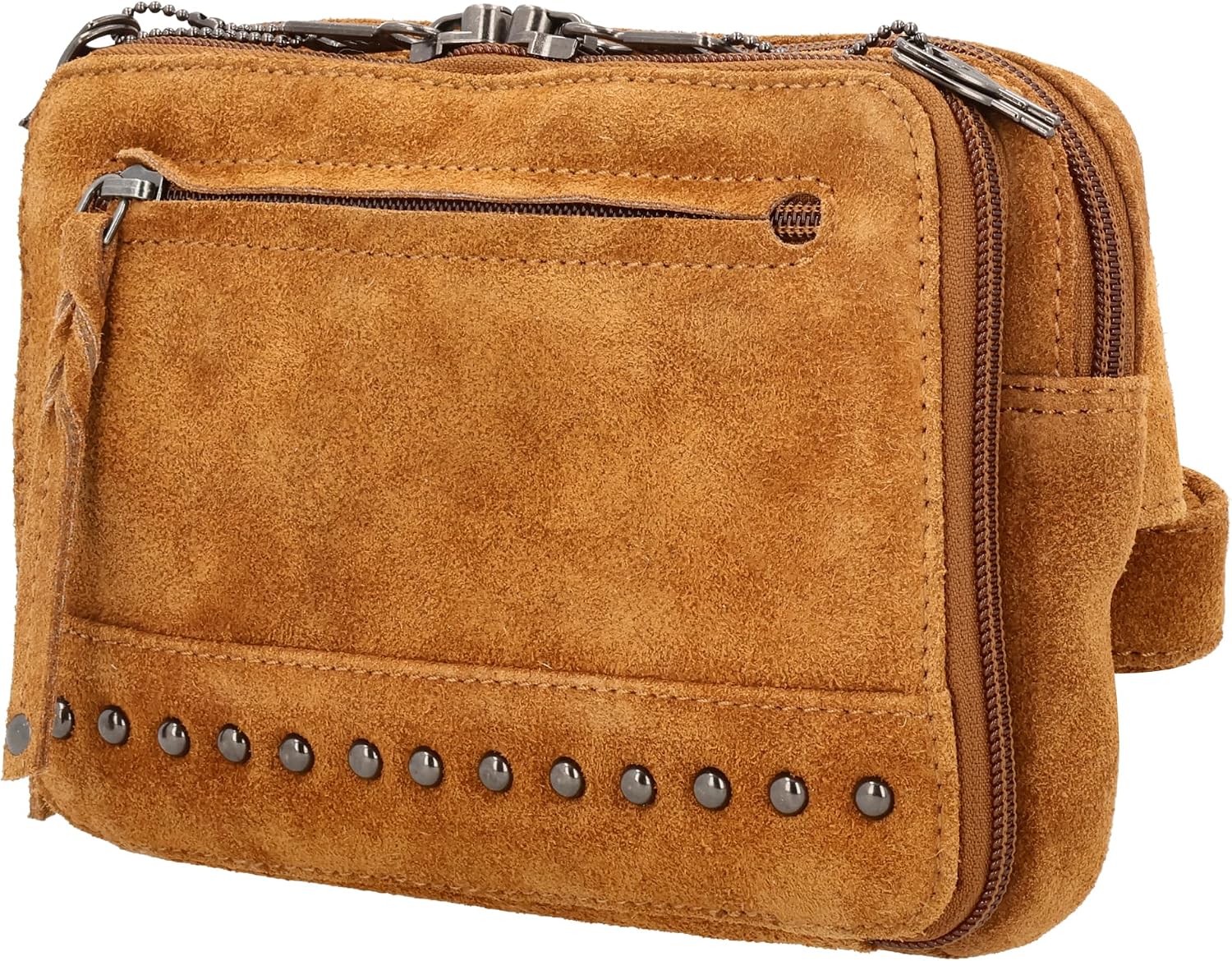 Lady Conceal Kailey Concealed Self Defence Waist Bag by Lady Conceal - Buffalo or Suede Cowhide Leather, 3 Open Sides and Locking Zippers with Universal Holster (Chestnut) - 8' L x 5.5' H x 2.25'