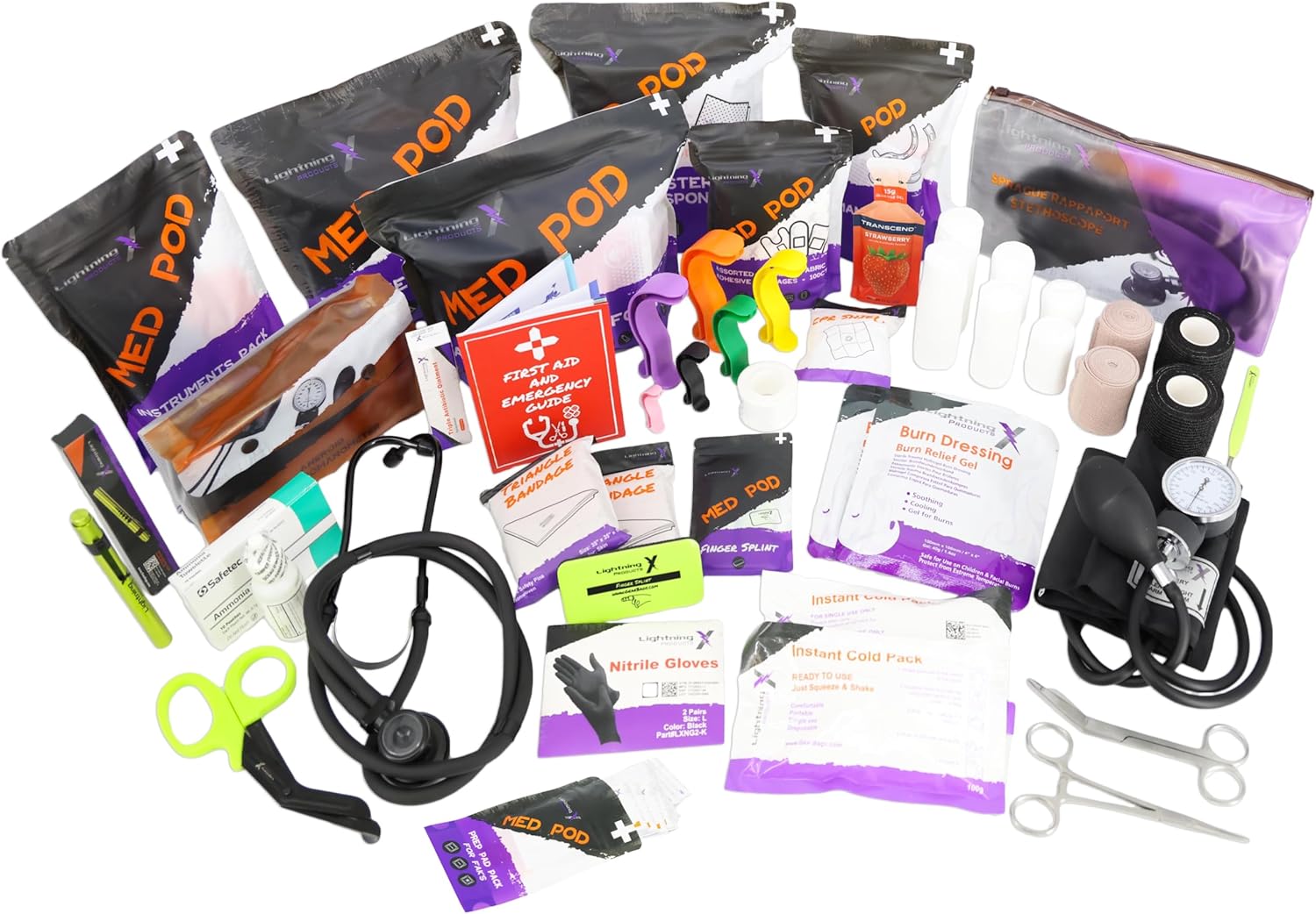 Lightning X Mid-Sized First Responder EMT Bag | LXMB25 | Fully Stocked w/ 248+ First Aid Supplies + Trauma Pak w/C.A.T. Tourniquet & QuikClot - Black