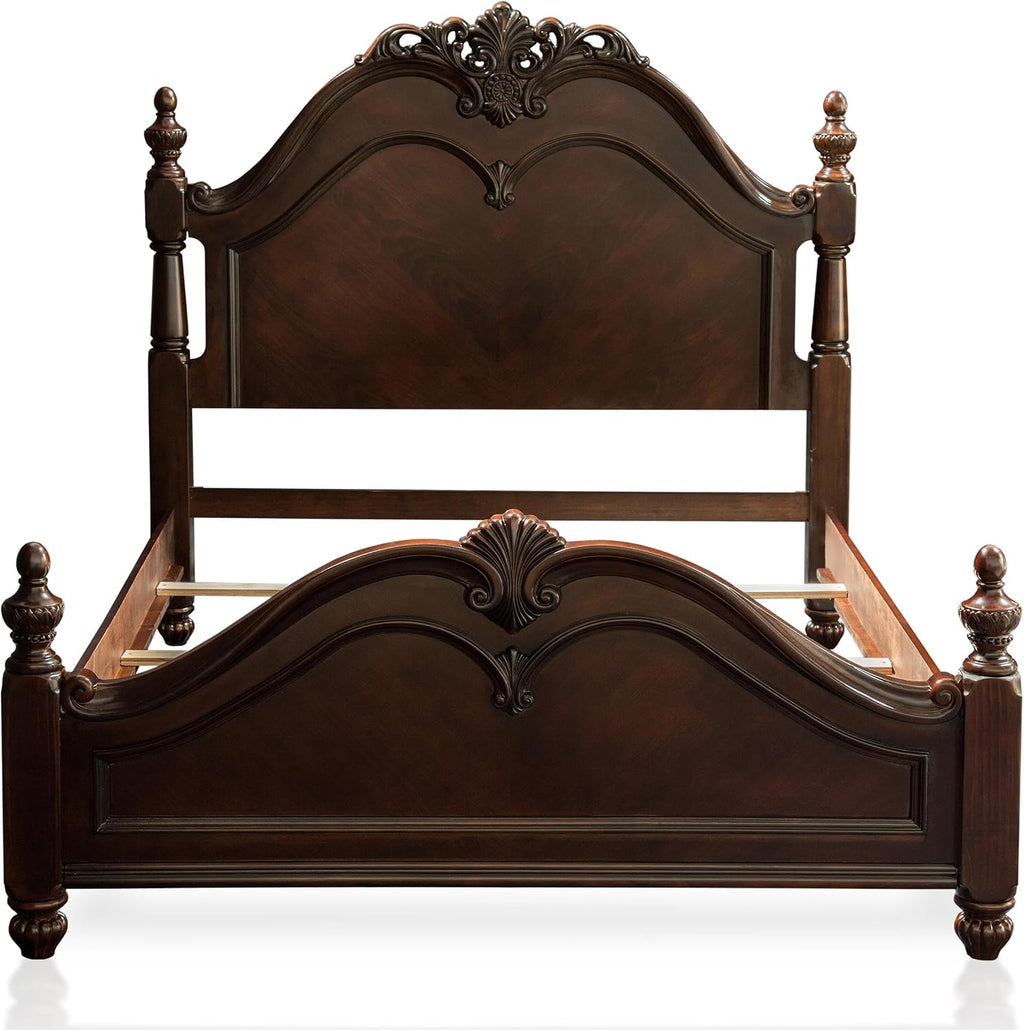 Furniture of America FOA Ruben 2pc Cherry Solid Wood Panel Bedroom Set - King + Nightstand