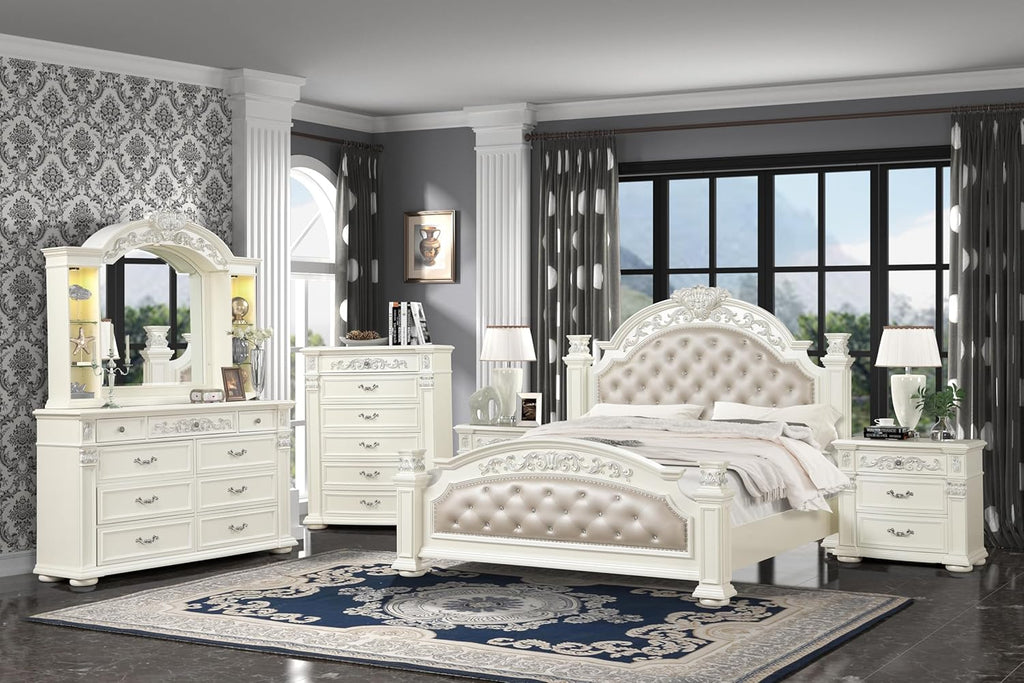 First of a Kind Platinum White Queen 4 Piece Bedroom Set