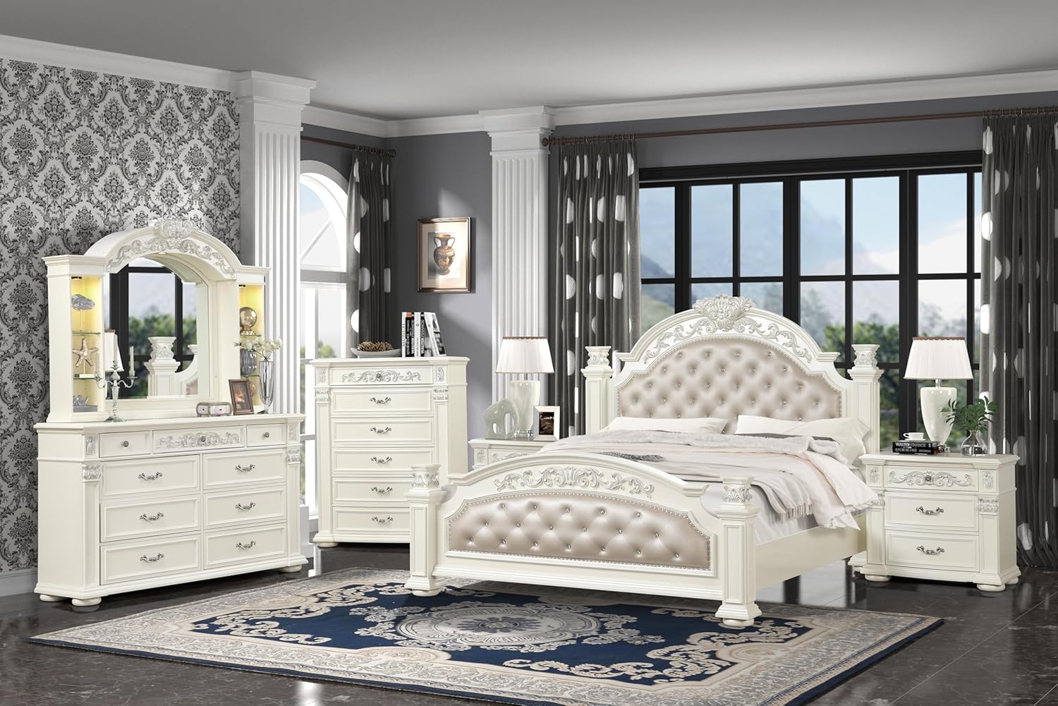 First of a Kind Platinum White Queen 4 Piece Bedroom Set