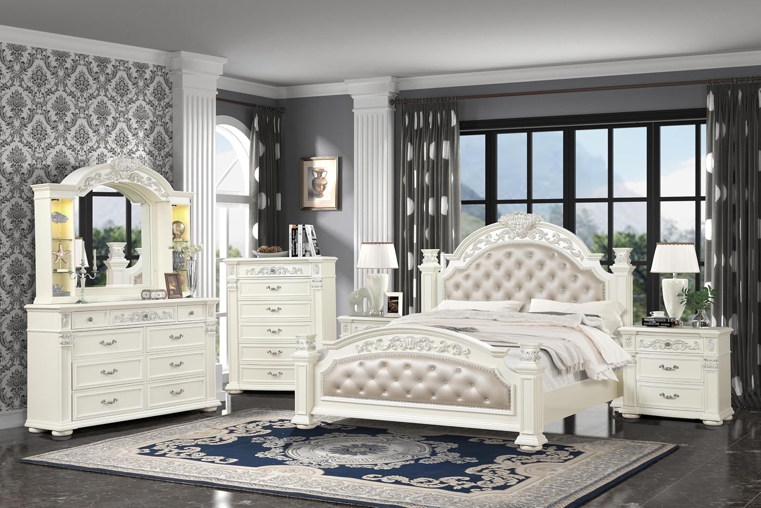 First of a Kind Platinum White King 4 Piece Bedroom Set