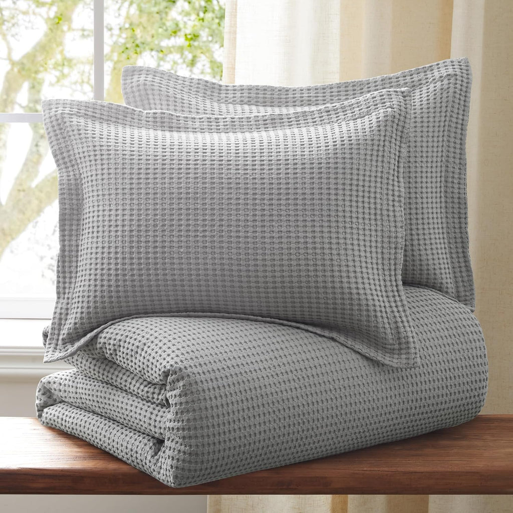 Levtex Home Mills Waffle Queen Duvet Cover Set (90x94in) with 2 Pillow Shams (26x20in) - Grey Pewter - 100% Cotton Queen Size Duvet Cover Set - Soft, Pre-Washed