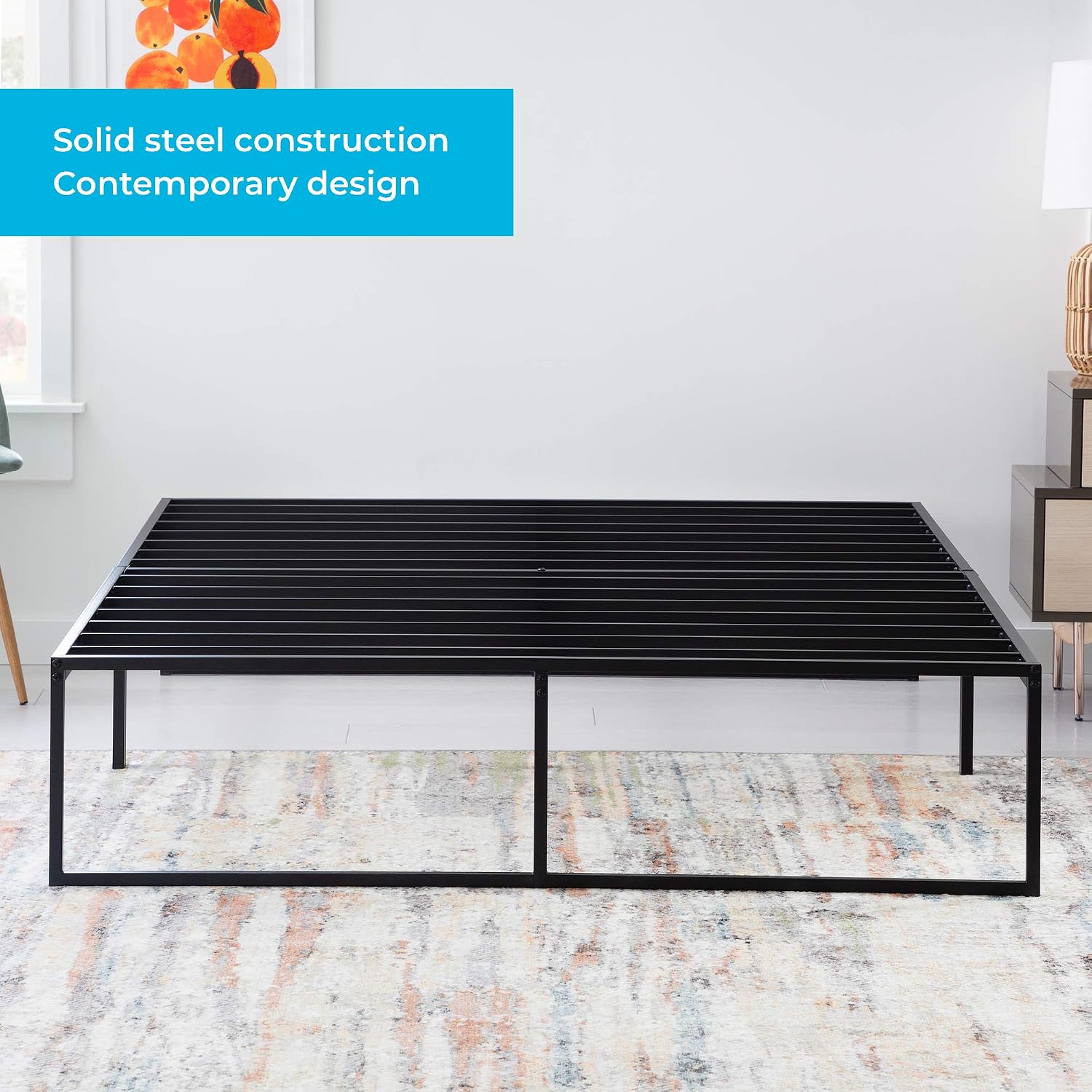 Linenspa Folding Metal Platform Bed Frame - Easy Assembly - Sturdy Steel - No Box Spring Needed - Underbed Storage - Mattress Foundation - 14' High - Traditional Design - California King Size