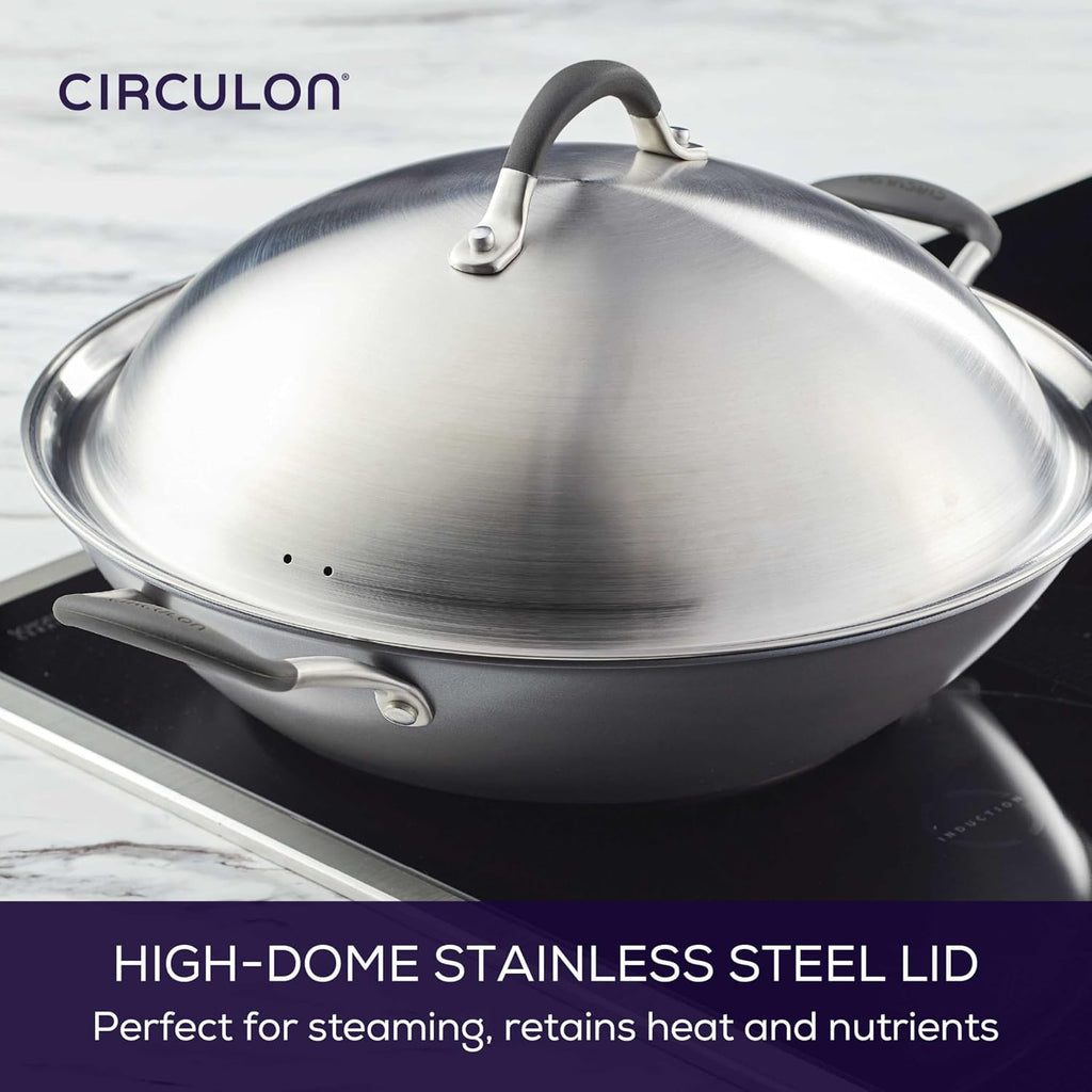 Circulon A1 Series w/ScratchDefense Nonstick Induction Wok with Lid, 14-Inch, Wok Pan with Lid, Graphite