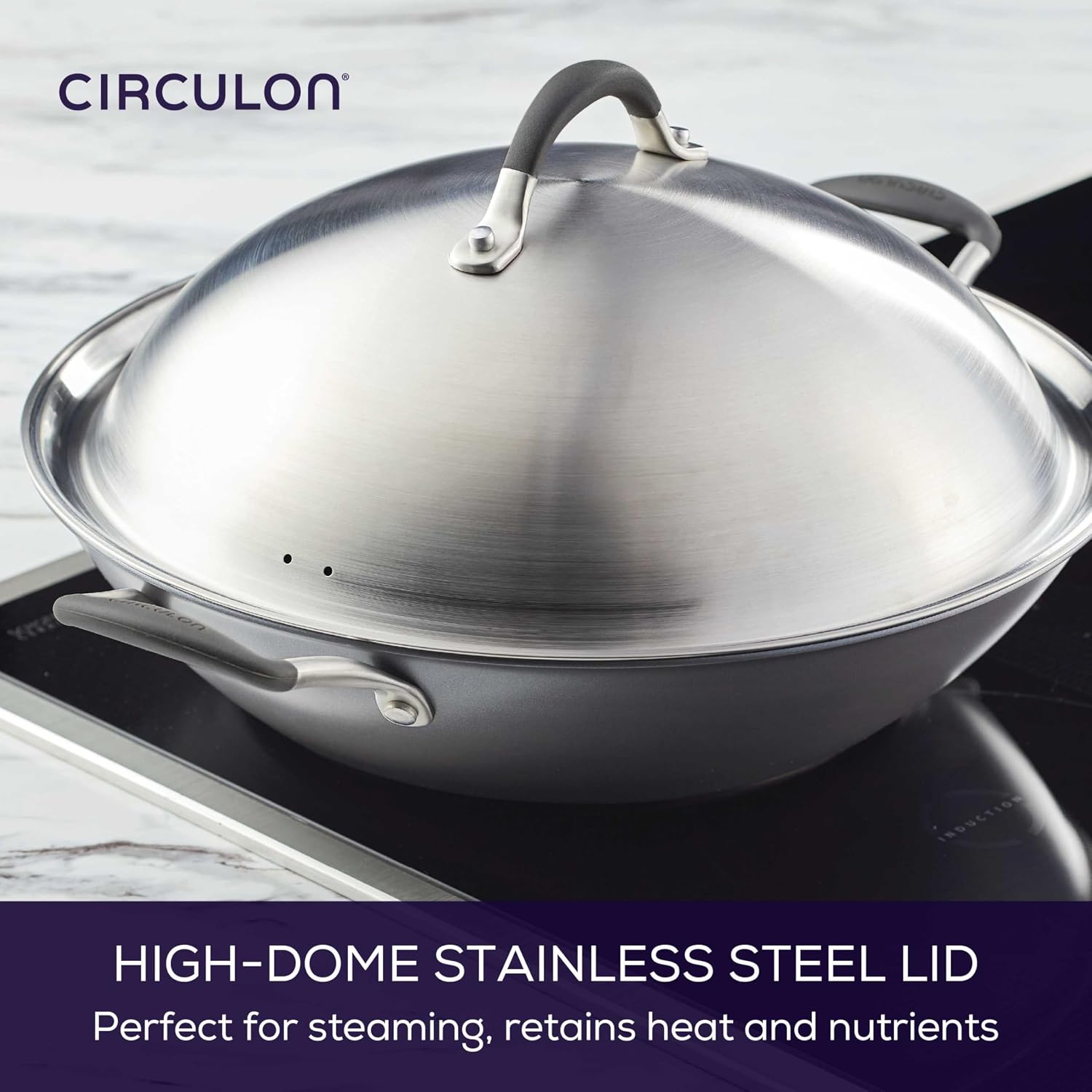 Circulon A1 Series w/ScratchDefense Nonstick Induction Wok with Lid, 14-Inch, Wok Pan with Lid, Graphite