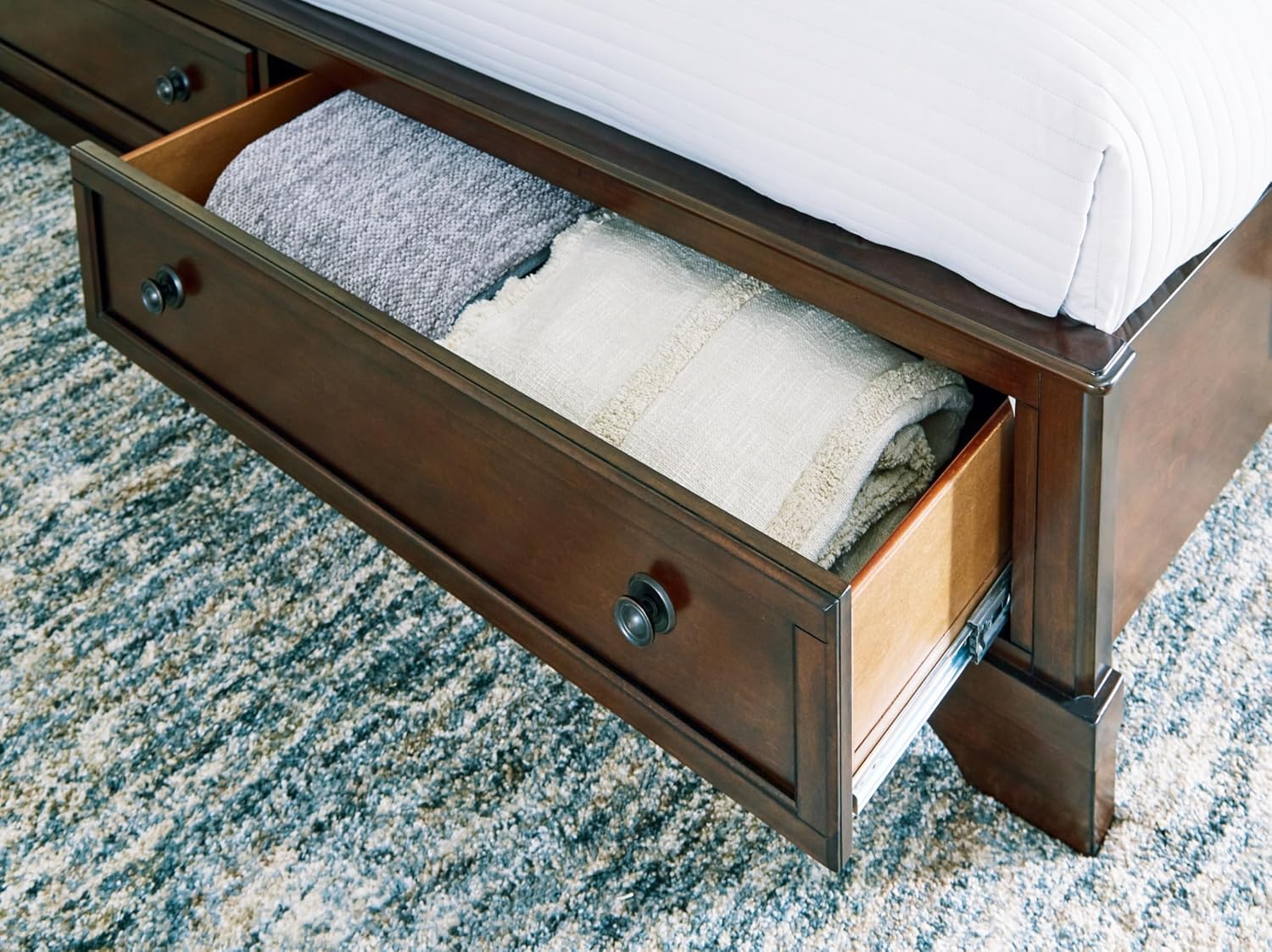Signature Design by Ashley Trellington Traditional King Sleigh Storage Bed, Foundation or Box Spring Not Needed, Dark Brown