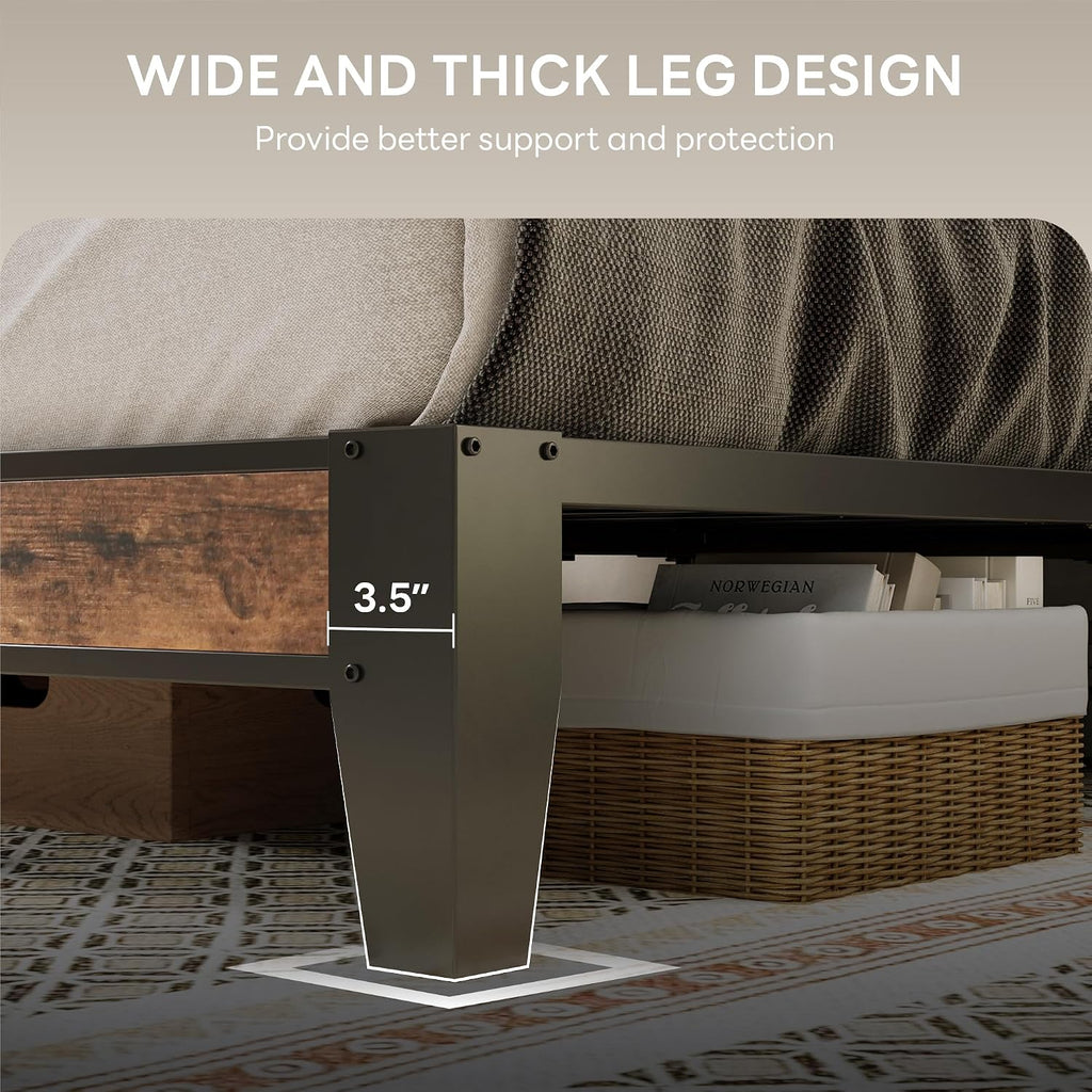 LIKIMIO Full XL Bed Frame, Storage Headboard with Charging Station, Solid and Stable, Noise Free, No Box Spring Needed, Easy Assembly