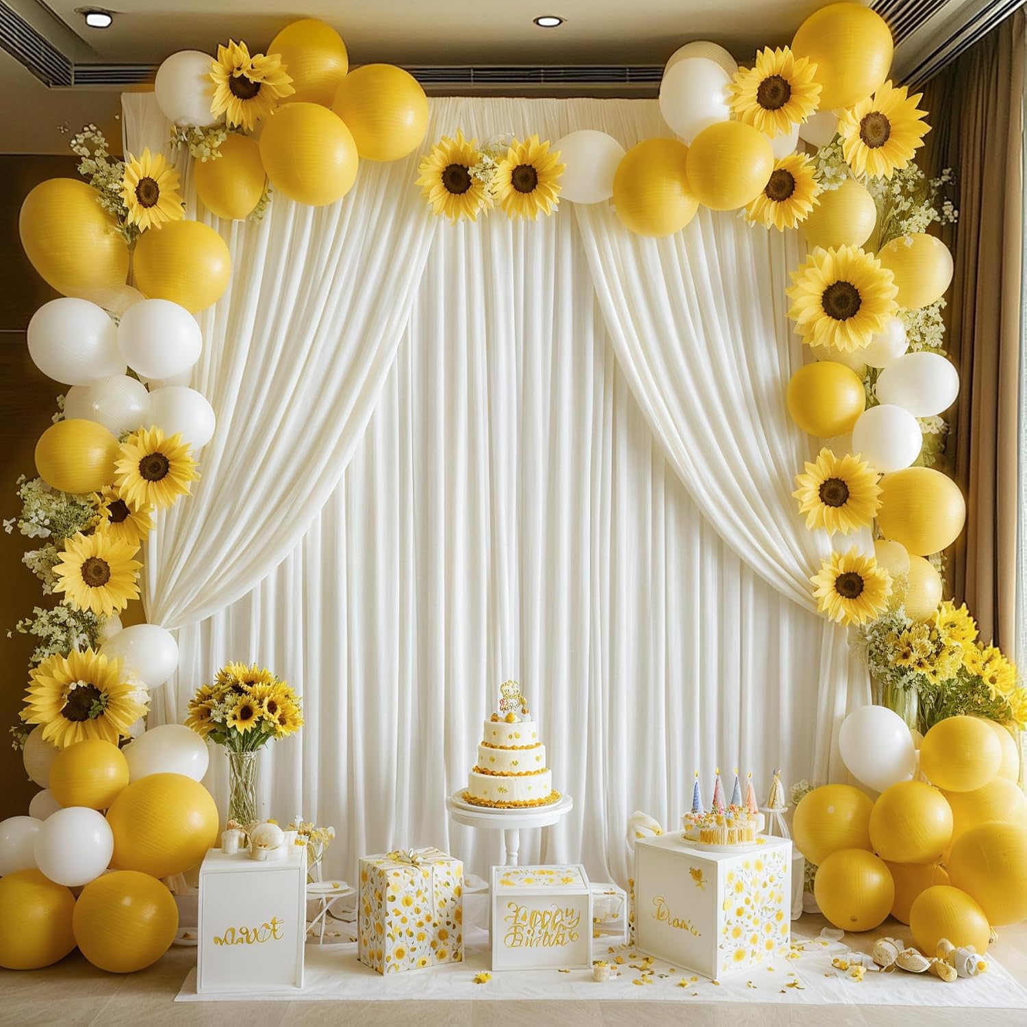 50ftx14FT Wrinkle Free Ivory Backdrop Curtain, 10 Panels 14FT Height Ivory Wedding Backdrop Drapes, Silky Polyester Back Drop Cloth for Birthday Photography Background Party Backdrop Draping