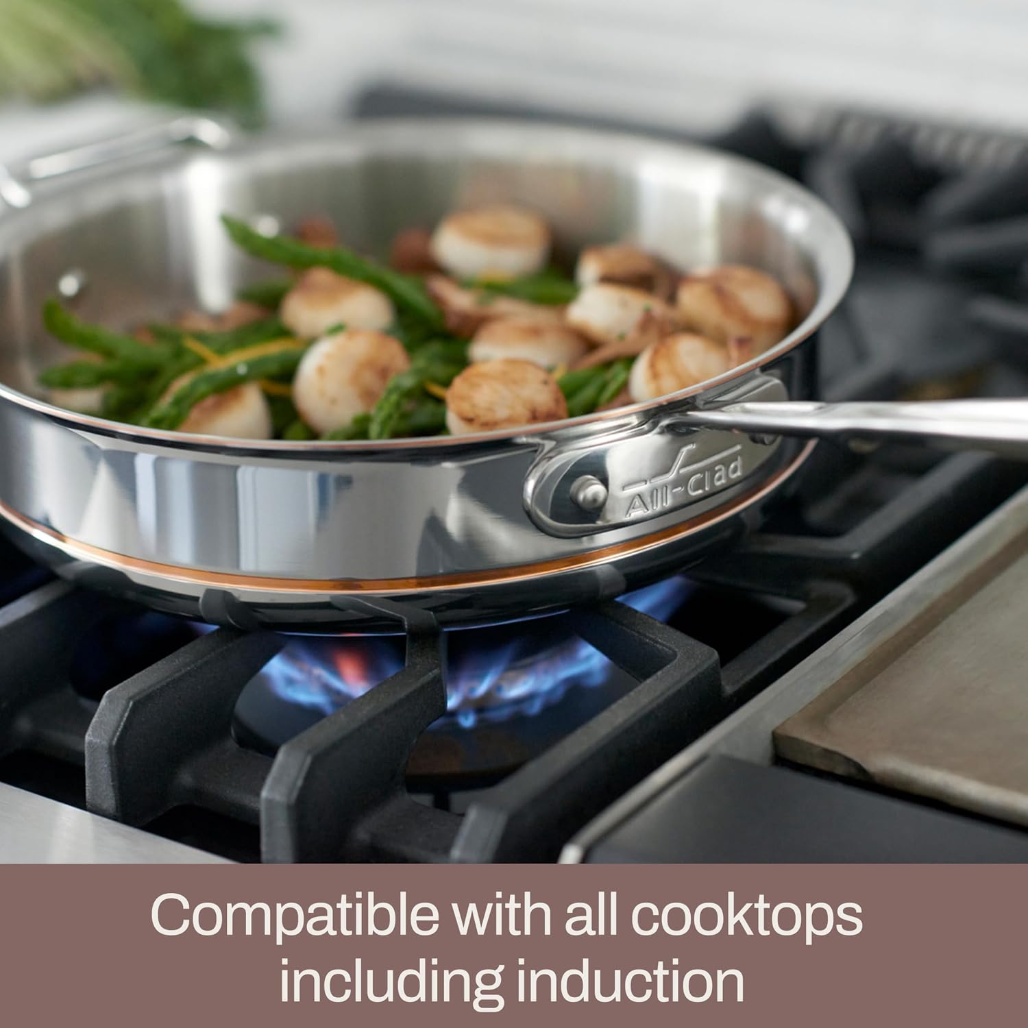 All-Clad Copper Core 5-Ply Stainless Steel Fry Pan 8 Inch Induction Oven Broiler Safe 600F Pots and Pans, Cookware Silver
