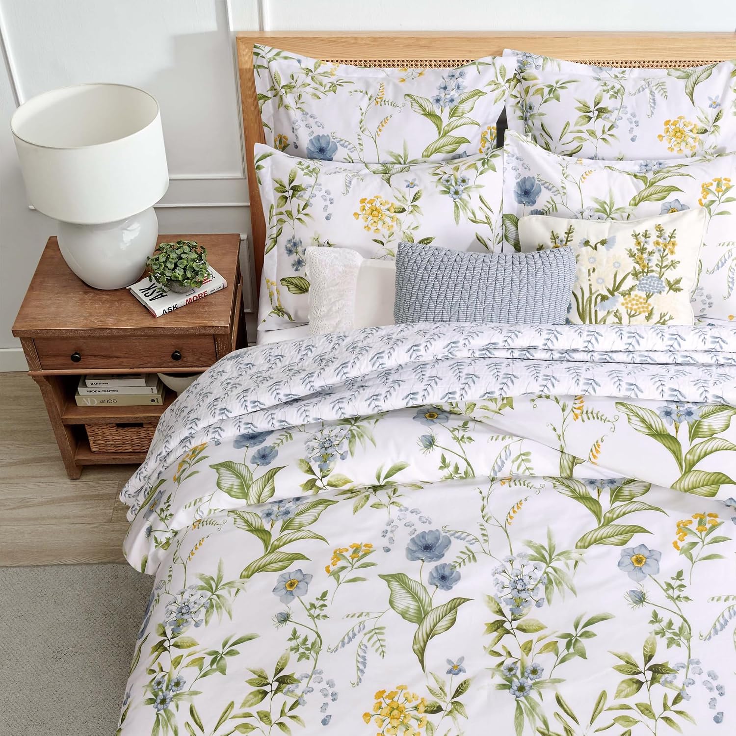 Levtex Home Viviana Blue Reversible Twin/Twin XL Comforter Set (68x88in) with 1 Pillowcase (26x20in) - Floral - Blue, Green, Yellow, White - 100% Cotton Twin Size Comforter Set - Soft, Pre-Washed