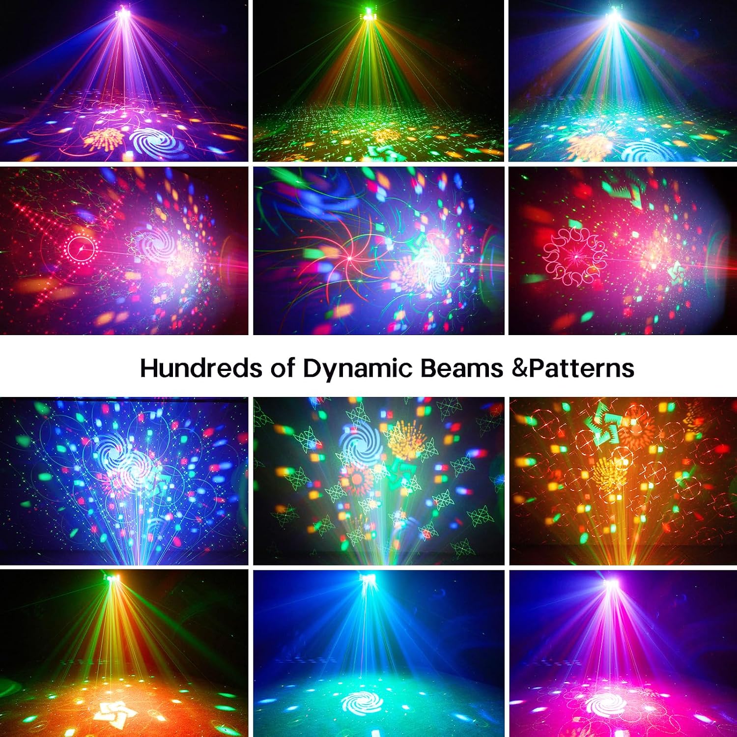 6-in-1 DJ Party Lights, Professional DMX512 Stage Lighting with 60+ Pattern Effects, RGBY Beams, RGB Disco Ball, Strobe, LED Wash Light for Club, Wedding, Gig, Party