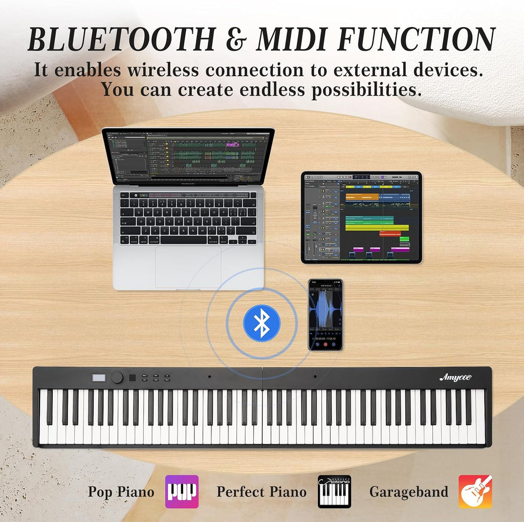 Home Digital Pianos, 88-Key Full-Size Semi-Weighted Folding Keyboard Piano, Portable Digital Piano with Headphones, Sustain Pedal, Power Adapter & Travel Case for Beginners and Adults