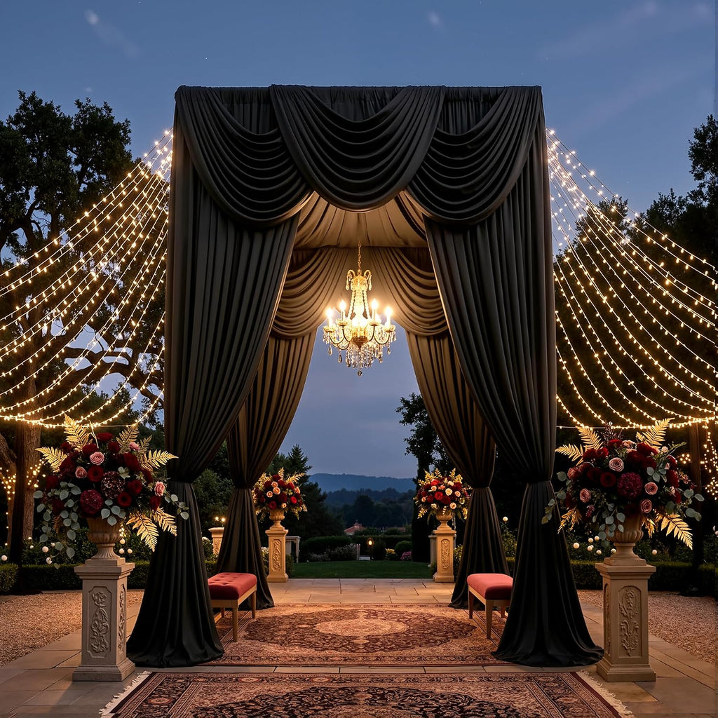 50ftx15ft Wrinkle Free Black Backdrop Curtain, 10 Panels 15FT Height Black Drapes for Wedding, Silky Polyester Polyester Back Drop Cloth Draping for Birthday Party Photography Background Party