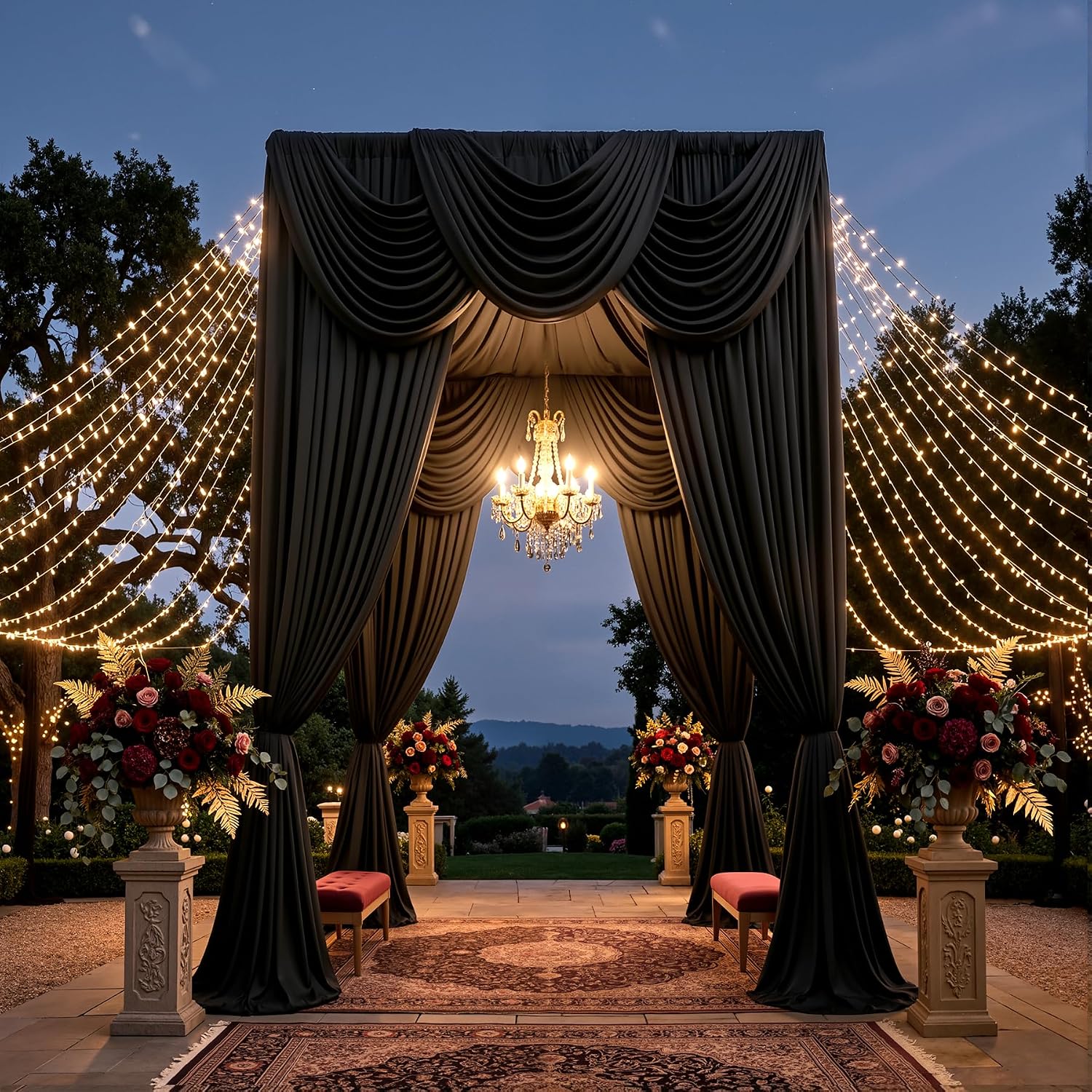 50ftx15ft Wrinkle Free Black Backdrop Curtain, 10 Panels 15FT Height Black Drapes for Wedding, Silky Polyester Polyester Back Drop Cloth Draping for Birthday Party Photography Background Party