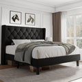 iPormis Queen Size Platform Bed Frame with Button Tufted Headboard, Upholstered Bed Frame with Solid Wooden Slats, 8' Underbed Space, No Box Spring Needed, Noise Free, Easy Assembly, Black