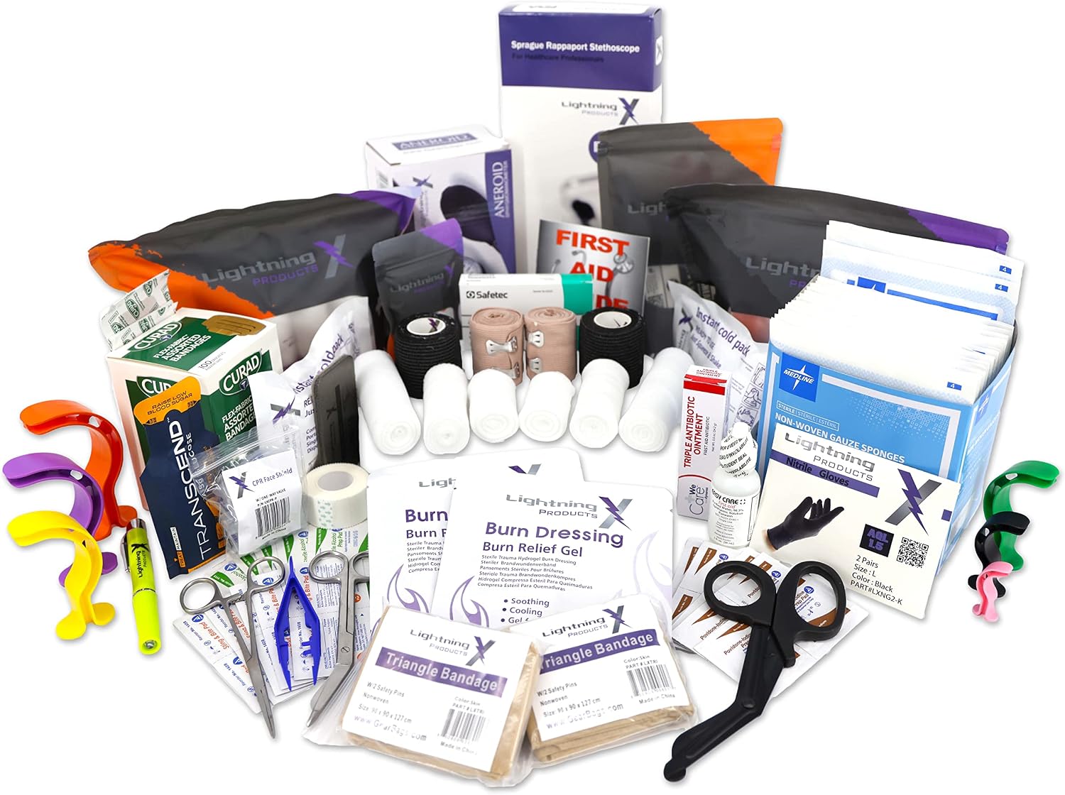 Lightning X Small First Responder EMT EMS Trauma Bag Stocked First Aid Fill Kit B (Fluorescent Orange)
