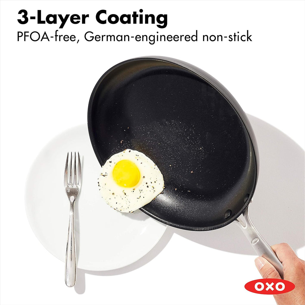 OXO Enhanced 11' Square Griddle Pan and 10' Frying Pan Skillet, PFAS & PFOA-Free, Healthy Ceramic Nonstick, Durable Hard Anodized Cookware, Stainless Steel Handle, Dishwasher & Oven Safe, Black