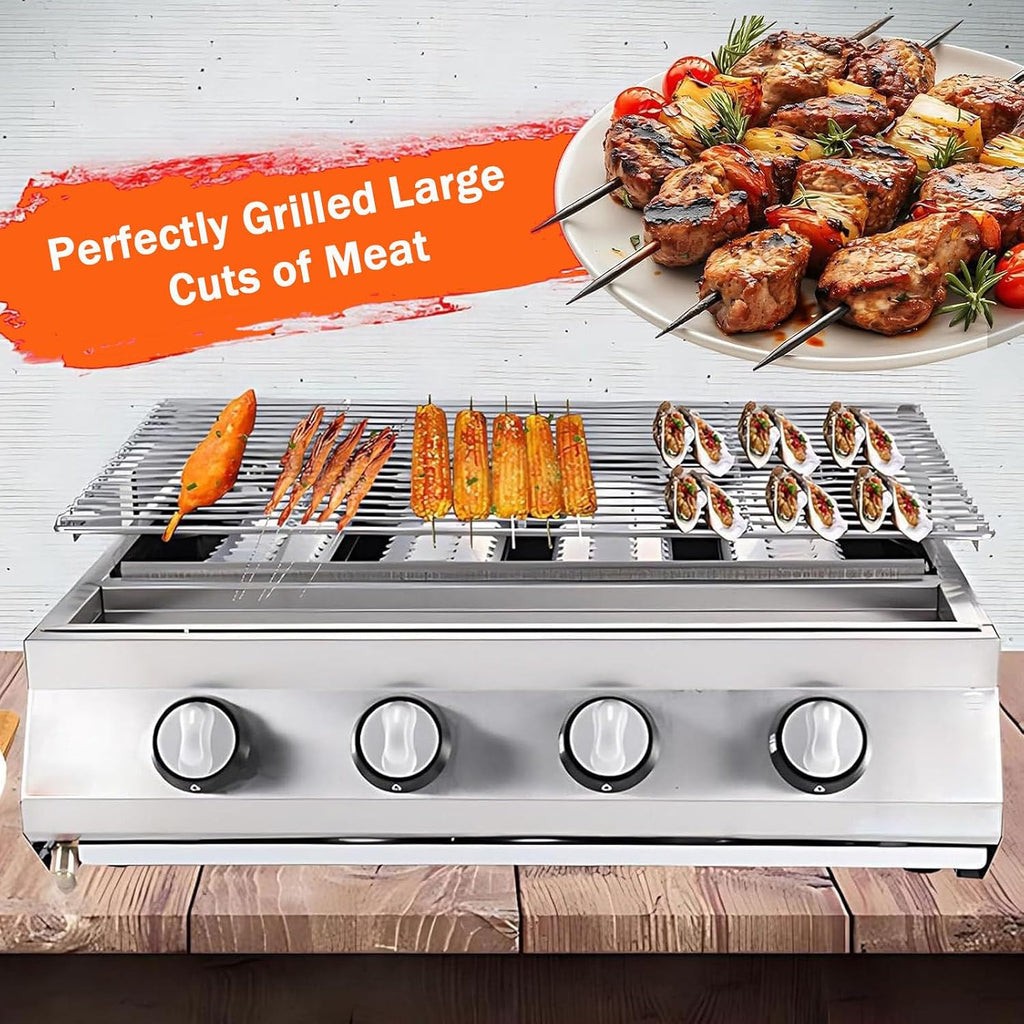 Tabletop Grill,LPG Gas BBQ Grill with 6/8 Burners, Portable Gas Barbecue Griddle,Removable Grids, Adjustable Height, for Indoor Kitchen Use for Parties, Backyard Gatherings B