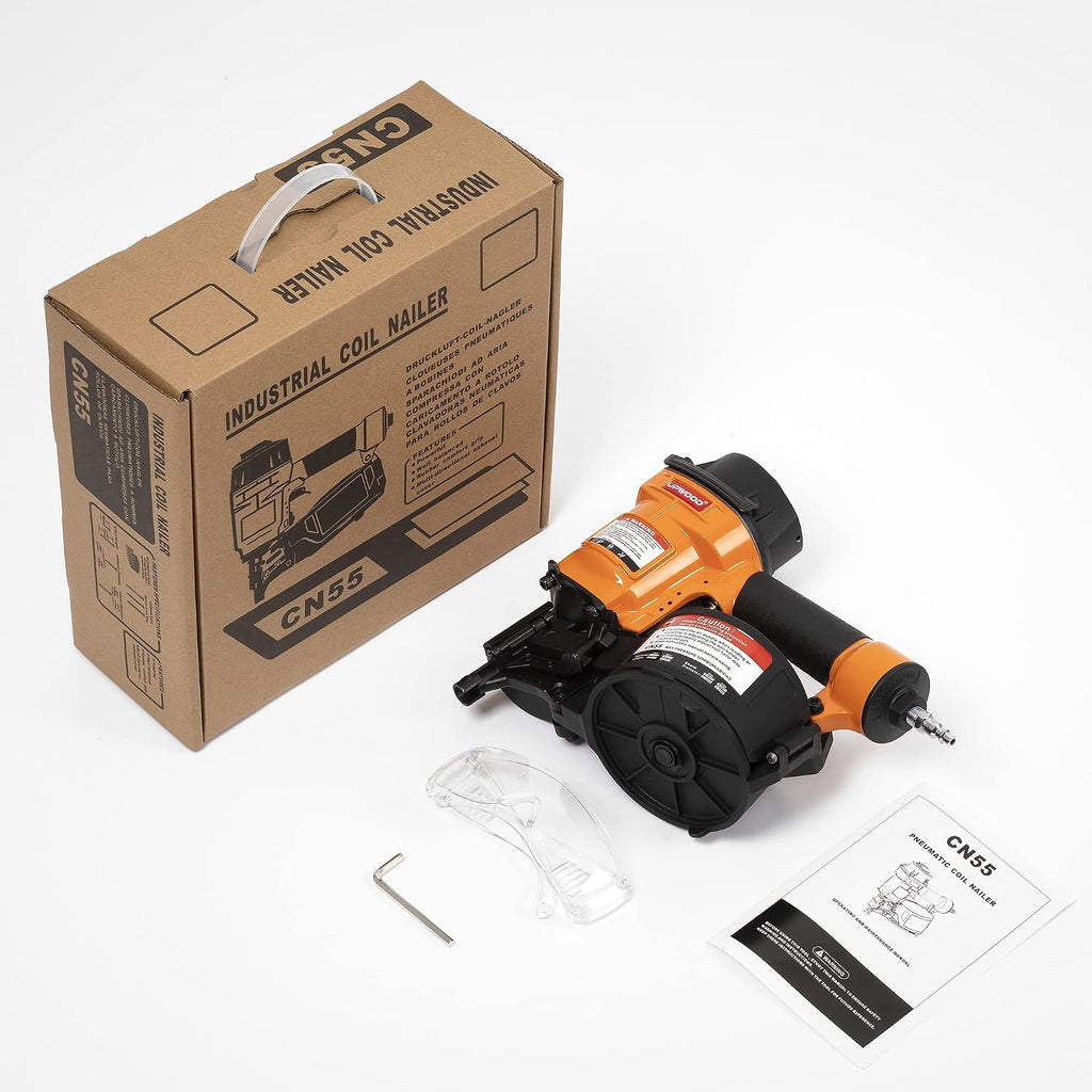 CN55 Air Coil Nailer, 1 Inch to 2-1/4 Inch 15 Degree Coil Nail Gun Fast Shooting Fencing Nailer Pneumatic Coil Framing Nailer