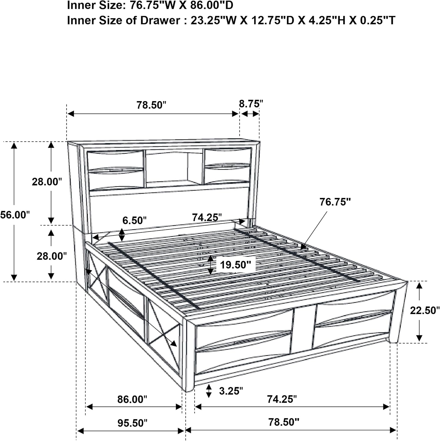 Coaster Home Furnishings Briana Transitional 5-Piece Bedroom Set California King Size Storage Bookcase Bed Frame 56-inch Headboard Black 202701KW-S5