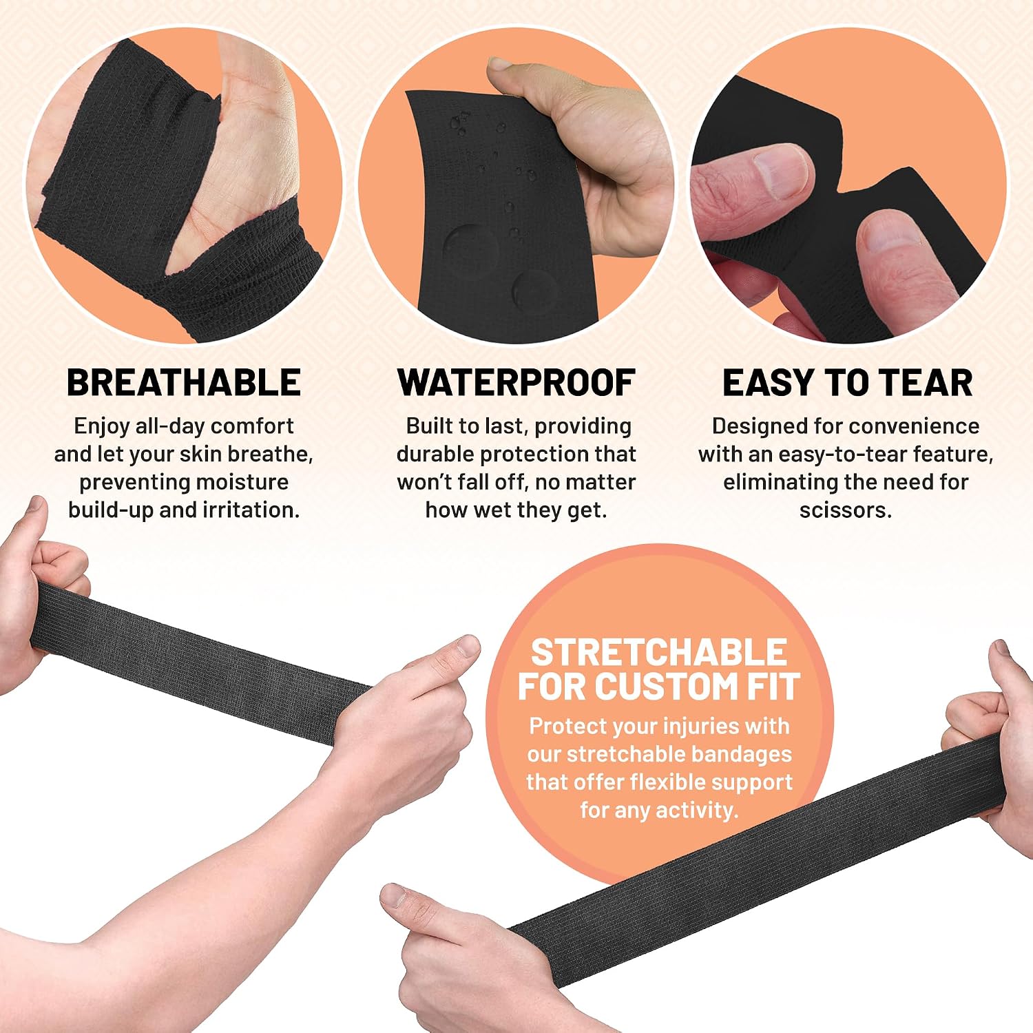 Self-Adherent Cohesive Bandage - Black Medical Wrap - (288 Rolls Bulk) - 2' Wide x 5 Yards Sports Tape for Medical Use, Sports, First Aid and Helps Protect Skin