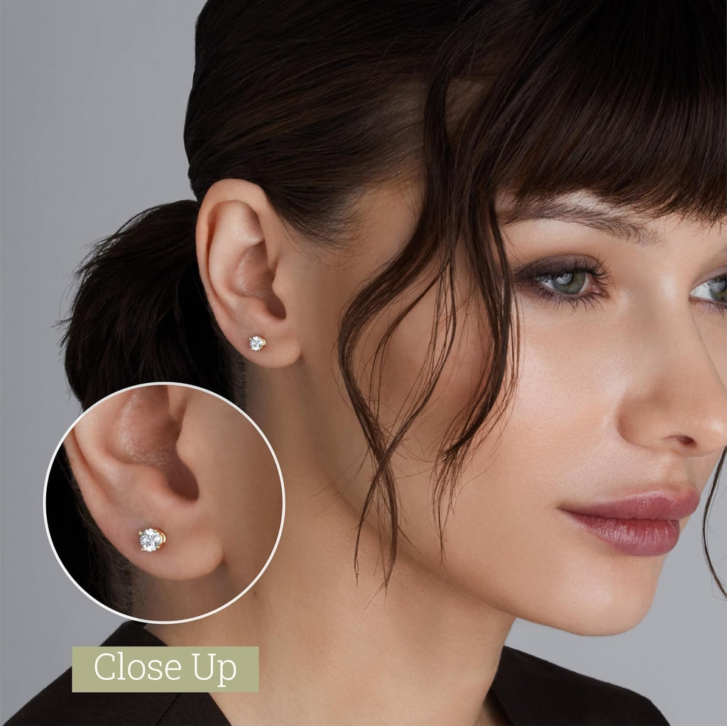 Gilded Lab-Grown Diamond Stud Earrings 10KT White Gold and 10KT Yellow Gold | Hypoallergenic Fine Gold Jewelry | 4-Prong Basket, Push Back Nut | VS2 SI1 Clarity, F Color, Round Cut | 1/5,1/4,1/3,3/8,1/2,3/4,1,2 ct tw