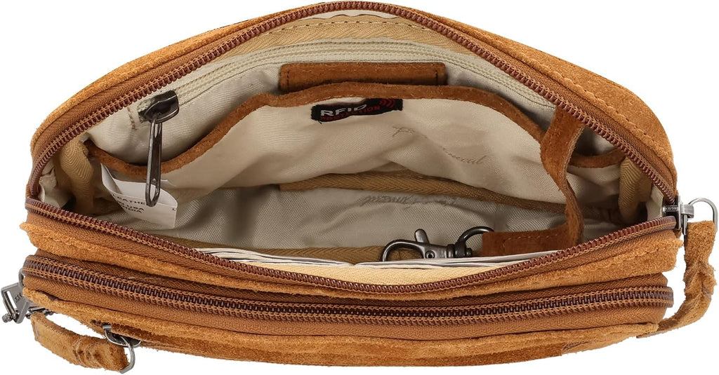 Lady Conceal Kailey Concealed Self Defence Waist Bag by Lady Conceal - Buffalo or Suede Cowhide Leather, 3 Open Sides and Locking Zippers with Universal Holster (Chestnut) - 8' L x 5.5' H x 2.25'