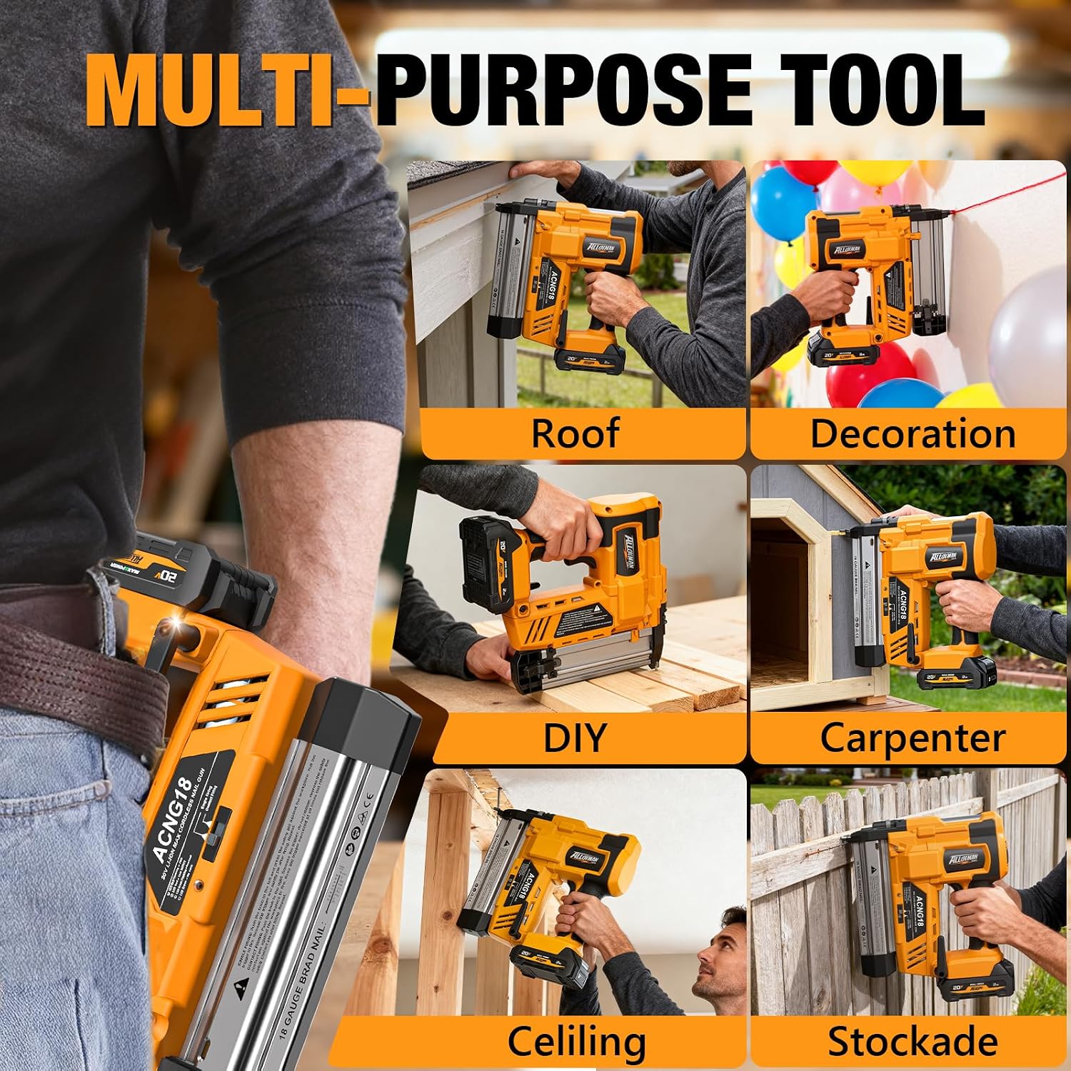 ALLOYMAN 20V 18GA Cordless Brad Nailer, with 2 * 2.0Ah Battery & Charger, Nail Gun Battery Powered, Up to 2 Inch, 2 Firing Modes, Adjustable Depth, 1000pcs Nails Included for Upholstery & Woodworking