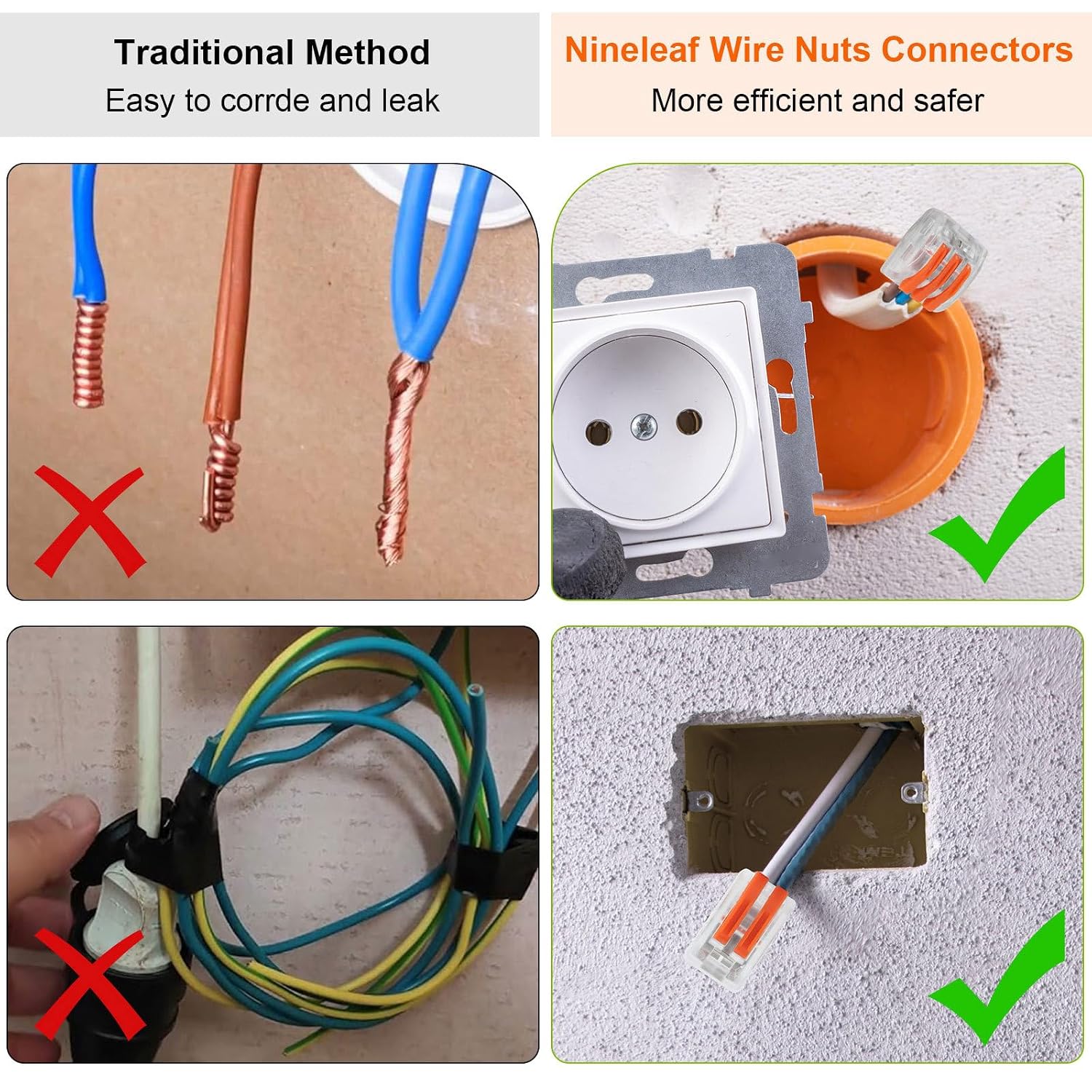 NineLeaf 60 Pcs Lever Wire Connectors Kit, 2/3/4/5 Port Push-in Electrical Wire Nuts with Test Hole for AWG 28-12, Reusable Quick Splice Assortment with Organized Storage Box,100 Set