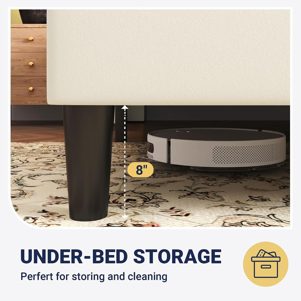 Allewie Queen Size Platform Velvet Bed Frame with Geometric Wingback Headboard, Boho Upholstered Bed with Wooden Slats Support, No Box Spring Needed, Easy Assembly, Cream