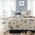 Madison Park 100% Cotton Comforter Set - Coastal Coral, Starfish Design All Season Down Alternative Cozy Bedding with Matching Shams, Decorative Pillow, Queen(90'x90'), Taupe 7 Piece
