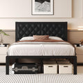 Fluest Full Bed Frame with Headboard PU Leather Upholstered Bed Frame Platform,All Metal Slats Support Platform Bed Frame with Storage Space,Easy Assembly,Noise Free,No Box Spring Needed,Black