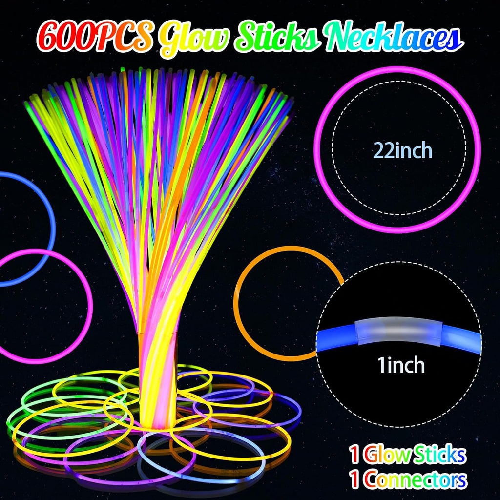 Deekin 22 Inch Glow Necklaces Sticks Bulk Light up with Connectors Party Neon Glow in the Dark for Carnival Birthday Festivals Raves Wedding Favors