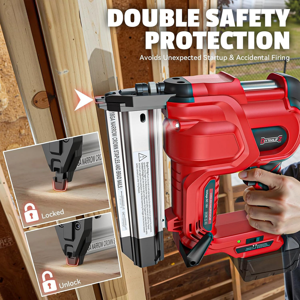 DIYtoolifz 18GA Cordless 2' Brad Nailer Compatible with Milwaukee 18V (Tool Only), 2-in-1 Nail/Staple Gun, Tool-Free Jam, Adjustable Depth, 2 Modes with 400 Nails/Staples for Woodworking, Carpentry