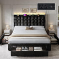 YITAHOME Queen Size Bed Frame with 3 Storage Drawers and RGB LED Lights, Velvet Upholstered Bed with Charging Station and Storage Headboard, No Box Spring Needed, Noise-Free, Cool Black