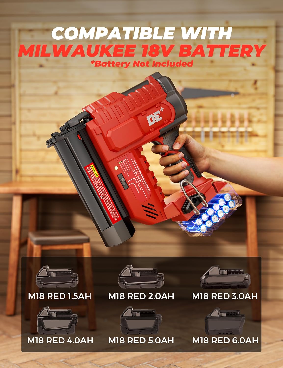 DeForce 18GA Cordless Brad Nailer, 2' Nail Gun for Milwaukee 18V Battery, 2 IN 1 Electric Stapler, 2026 Upgraded Tool-Free Jam Release, 2 Firing Modes, Adjustable Depth, 1000pcs Nails(No Battery)