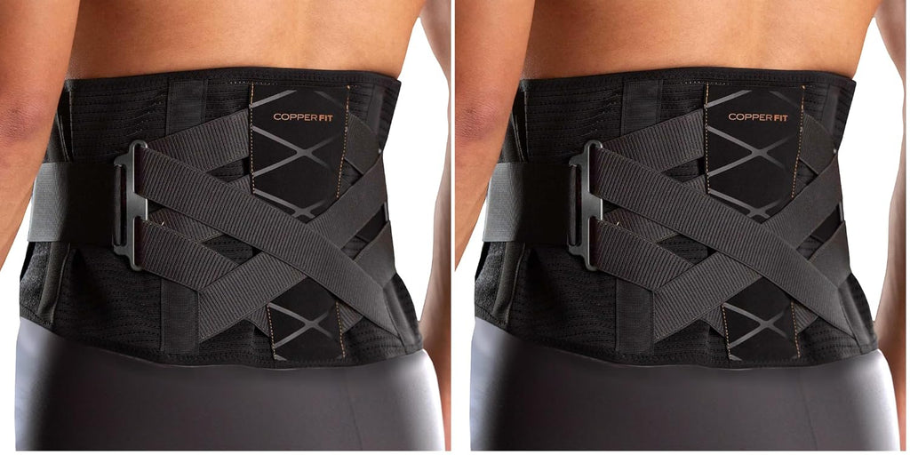 Copper Fit X-Back Brace for Lower Back Pain, Lumbar Support, Herniated Disc, Sciatica, Arthritis – Adjustable, Breathable Design - for Men and Women (Small/Medium) (Pack of 2)
