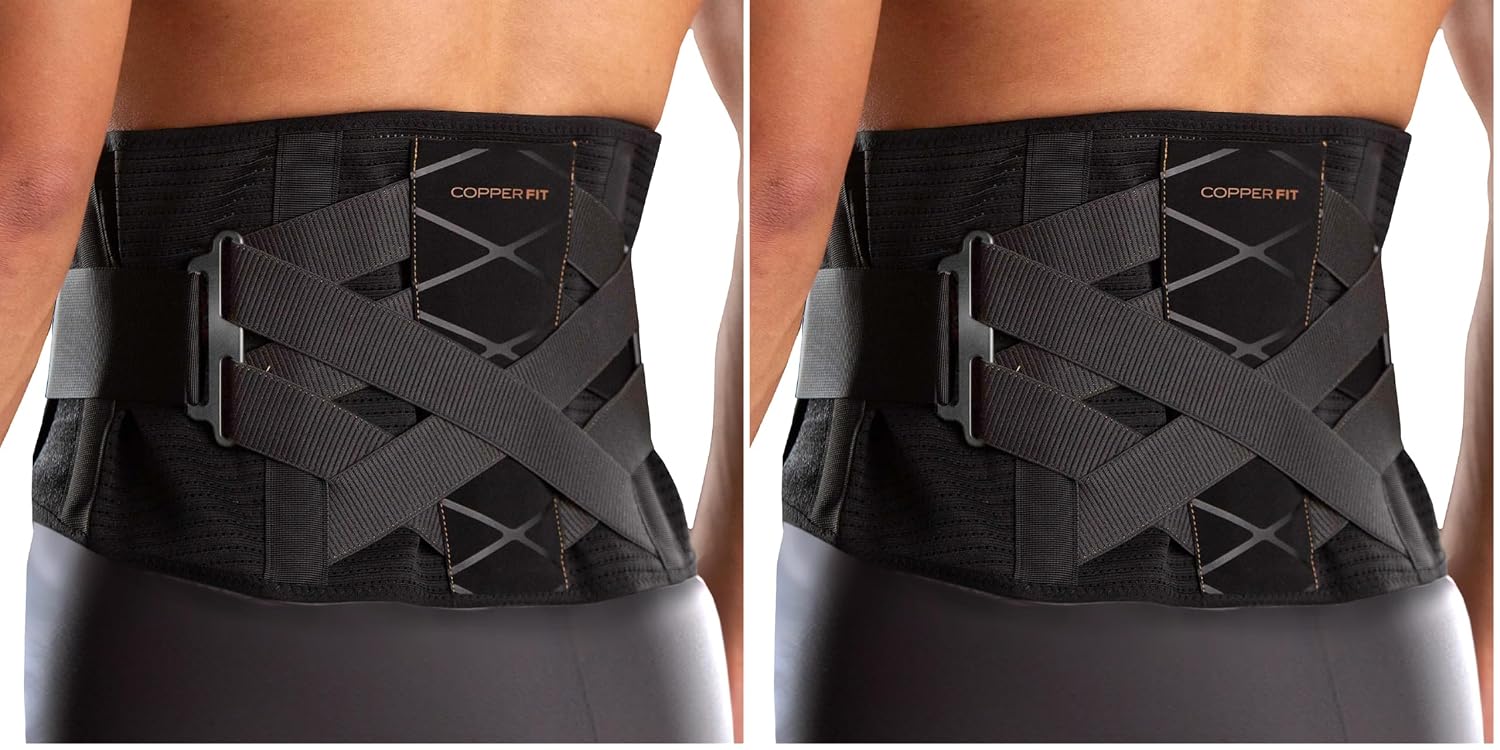 Copper Fit X-Back Brace for Lower Back Pain, Lumbar Support, Herniated Disc, Sciatica, Arthritis – Adjustable, Breathable Design - for Men and Women (Large/XLarge) (Pack of 2)