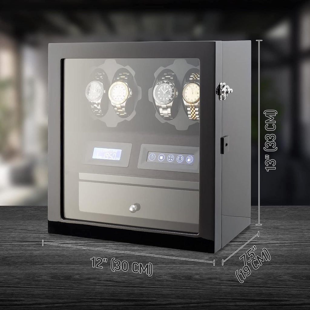 4 Watch Winder with 5 Watch Storage Space, LCD Display, Touch Control and Interior Light