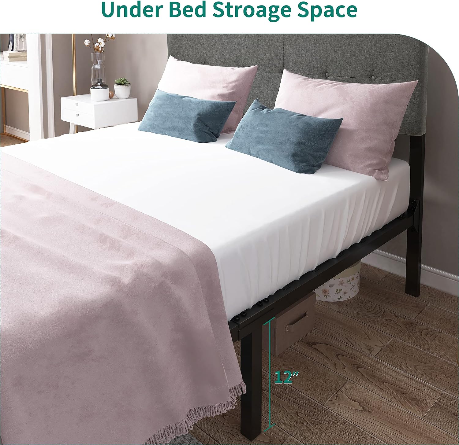 YITAHOME Upholstered Platform Bed with Adjustable Headboard, Full Size Bed Frame with Steel Slat/No Box Spring Needed/Mattress Foundation