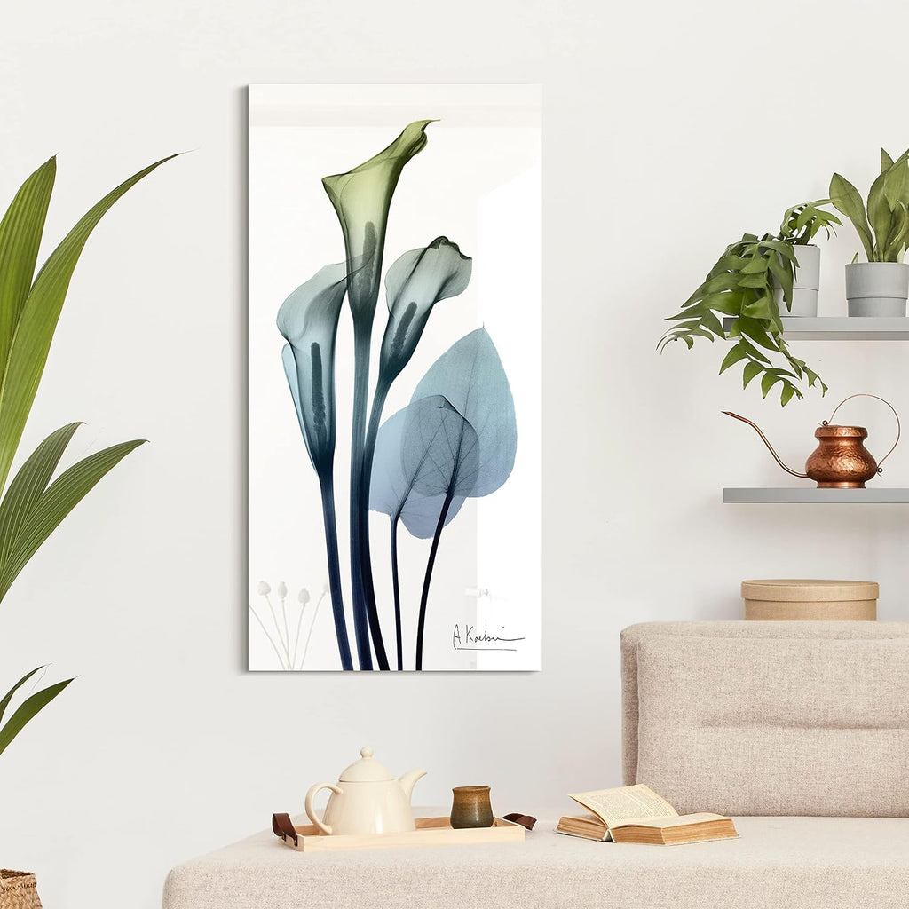 Empire Art Direct Calia Lily Frameless Free Floating Reverse Printed Tempered Glass Wall Art, X-ray Flower Wall Decor, Rectangular, Ready to Hang, Living Room, Bedroom, Kitchen, Gallery, 24' x 48'