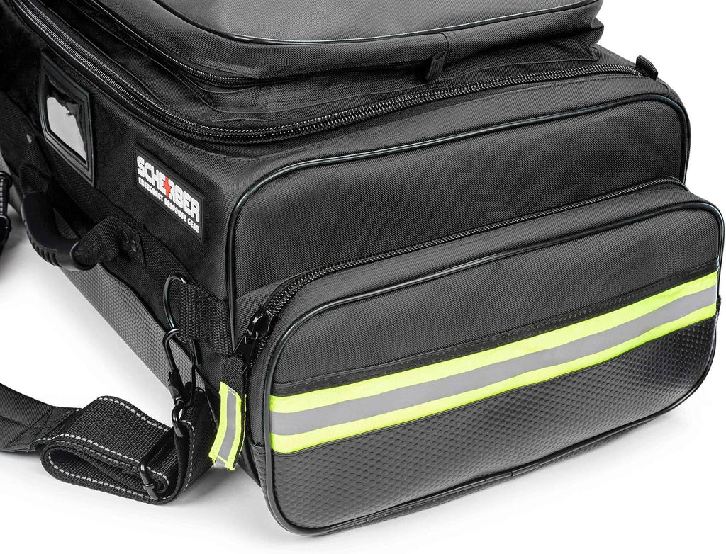 Scherber Fully Stocked First Responder Ultimate Professional EMT/EMS Trauma Kit | HSA/FSA Approved | w/10+ Compartments, Zippered Pockets, Dividers, Oxygen Access & 260+ First Aid Supplies (Black)