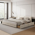 DEINPPA King Size Bed Frame with 4 Storage Drawers and Cloud Soft Headboard, Chenille Upholstered Grounded Wood Base Bed Frame, No Box Spring Needed-Beige